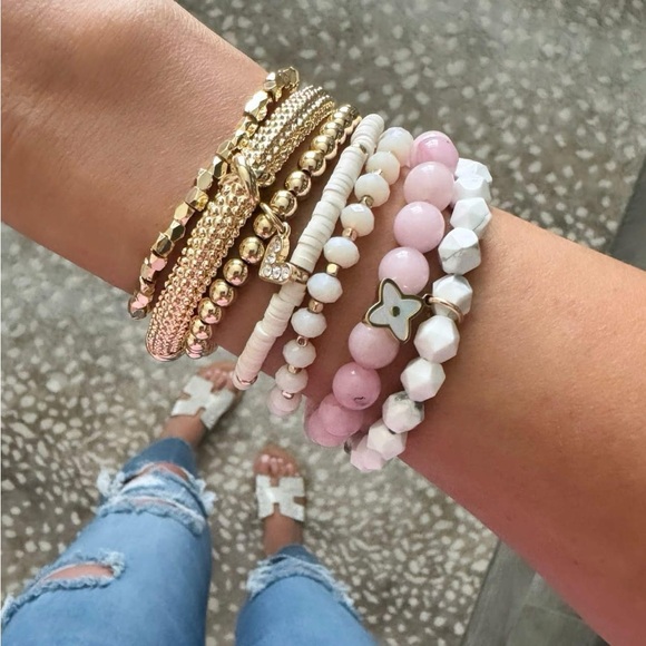 Park Lane BLUSHING Bracelets Genuine Pink Opal & White Marble Bead Stretchable 💕 - Picture 5 of 9